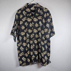 Foliage Mens XL Stylish Black and Brown Leaf Print Casual Linen Blend Shirt